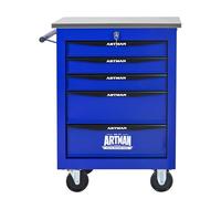 Chariot à Outils Mobile avec 5 Tiroirs, Armoire à Outils en Métal avec Roulettes, Organisateur de Rangement pour Garage, Atelier, Entrepôt, Noir et Bleu, 52.4x33.0x65.6 cm