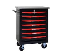 Chariot à Outils Multifonction 7 Tiroirs avec Roues, Boîte à Outils Mobile en Métal pour Garage, Atelier, Entrepôt, avec Plateau en Acier Inoxydable, Noir et Rouge, 52.4x33x65.6 cm