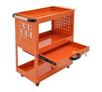 Chariot à outils pratique pour garage avec une capacité de charge de 250 kg | Avec 3 niveaux de tiroir verrouillable et porte-outils latéral pour l'ordre dans le garage et l'atelier (orange)