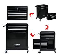 Chariot à Outils Roll avec 6 Tiroirs, Boîte à Outils en Métal avec Roues, Rangement Mobile, Capacité de 100 kg, Noir, 52.5x33x109 cm