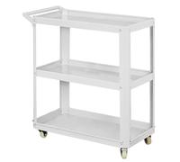 Chariot à outils roulant à 3 niveaux - Présentoir polyvalent en métal avec roulettes, étagère à fleurs pour la maison, le garage et l'atelier, blanc