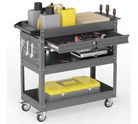 Chariot à outils roulant gris à 3 niveaux - Armoire de rangement en métal verrouillable avec capacité de 200 kg, tiroirs et roues pour mécanicien, garage, atelier et entrepôt