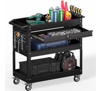 Chariot à outils roulant robuste à 3 niveaux avec tiroir et porte-tournevis, capacité de 250 kg, chariot de rangement utilitaire mobile pour garage, atelier, outils industriels
