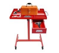 Chariot à outils sur roulettes avec tiroir | Table de travail mobile pour garage et atelier | Construction en acier, 4 roulettes de frein, capacité de charge de 100 kg et plateau de rangement (rouge)