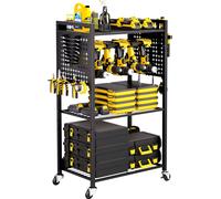 Chariot à outils VEVOR à 4 niveaux, capacité de charge 68 kg, chariot d'atelier avec support de perceuse à roulettes & étagère de stockage stable, chariot de montage