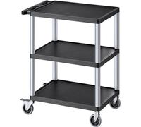 Chariot à outils VEVOR, capacité de charge 136 kg, chariot d'atelier, chariot polyvalent en plastique avec trois étagères & roues pivotantes 360° (2 avec frein)