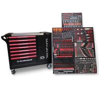 Chariot à outils XXL rempli de 7 tiroirs | Servante d'atelier de voiture avec insert aspect carbone | Boîte à outils de voiture équipée Red Black Edition