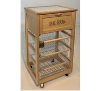 Chariot à pain et corbeille à fruits - LUXURY PRESTIGE - avec roulettes et plateau en carrelage - naturel