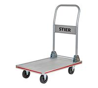 Chariot à plate-forme en aluminium STIER, repliable, capacité de charge 150 kg, plateau 680 x 415 mm, chariot repliable en aluminium, protège-arêtes, engin de transport à roulettes directrices