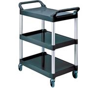 Chariot à plateaux 3p. L560xl450mm noir/alu capacité 90kg montants alu/plans de chargement PP
