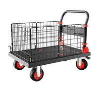 Chariot à plateforme pliable avec roues de frein en cage, clôture amovible, parfait pour transporter des bagages, des plantes, des ballons de football, noir, taille moyenne