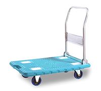 Chariot à plateforme pliable, chariot en plastique robuste, capacité de 300 kg, poignée en métal pliable et roues pivotantes, idéal pour une utilisation en entrepôt et en usine