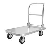 Chariot à plateforme pliable en acier inoxydable robuste avec roulettes, capacité de charge élevée pour entrepôts et chantiers de construction