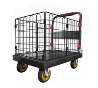 Chariot à plateforme pliable en métal robuste avec cage 90 x 60 x 88 cm Idéal pour l'entrepôt et le déménagement de bagages Chariot utilitaire pour un transport facile