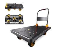 Chariot à plateforme pliable robuste - Capacité de 800 kg, 5 roues pivotantes de 13 cm en TPR - Chariot à main à plateau en nid d'abeille pour déménagement, garage, entrepôt, épicerie