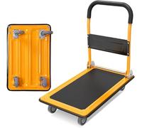 Chariot à plateforme pliable robuste - Chariot à pousser en acier avec 4 roues Chariot de déplacement robuste pour le transport de la maison et du bureau Chariot à main plat durable pour un chargement