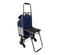 Chariot à provisions 3 roues pour monter les escaliers, avec chaise pliante, sac amovible, panier à provisions, 30L, capacité de charge 32 kg