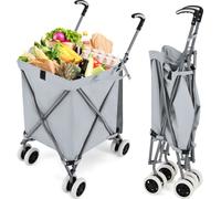 Chariot à provisions COSTWAY pliable 90L/55kg, Chariot à main avec roues, poignée & sac Oxford amovible, Chariot de courses, Sac Trolley Gris