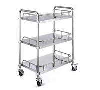 Chariot à roulettes à 2 étages en acier inoxydable avec roulettes, chariot utilitaire portable pour applications médicales, hôpitaux, cliniques, laboratoires, salons et chariots de service