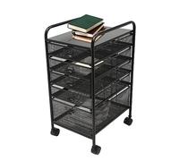 Chariot à roulettes à 5 tiroirs - Classeur en maille métallique de 61 cm pour bureau, école, bibliothèque et maison - Chariot de rangement noir avec tiroirs