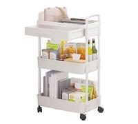 Chariot à Roulettes Desserte Cuisine Etagere Roulette Avec Roues verrouillables Assemblage facile Chariot de rangement multifonctionnel pour la salle de bains, la buanderie, le salon (blanc 3-Tiers)