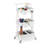 Relaxdays Desserte à roulettes, 3 Niveaux, 2 Freins, Multi-Usage pour Cuisine, Bureau, en métal, HLP : 86x38x39cm, Blanc