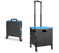 Chariot à roulettes Pliable, Poignée Rétractable Robuste et Durable en Acier Inoxydable Haute Capacité de 1,93pi cu/100lbs 4 Roues Détachables Pivotantes à 360° pour Achats Rangement Voyage, Bleu