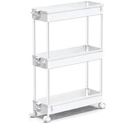 Chariot À roulettes pour Salle de Bain Organiseur et Rangement en Plastique PP avec roulettes Pivotantes Chariot Utilitaire pour Cuisine, Buanderie, Espaces Restreints(White,38.8 * 12.5 * 60cm)