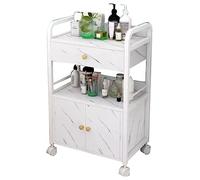 Chariot à roulettes pour salon de beauté et barbier - 1 tiroir et 1 placard, organiseur mobile d'équipement de coiffeur, chariot de beauté portable (blanc-gris)