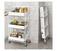 Chariot à roulettes,Versatile Trolley, 3 Tier Metal Storage nizer Cart with Wheels for Beauty Craft Art Foldable(Pink)