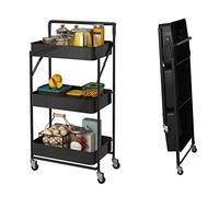 Chariot à roulettes,Versatile Trolley, 3 Tier Metal Storage nizer Cart with Wheels for Beauty Craft Art Foldable(Blue)