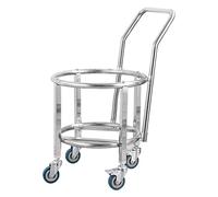 Chariot à soupe en acier inoxydable avec roulettes - Support de marmite de 65 cm pour restaurant et cantine, idéal pour les seaux à lait et les fûts de rangement, finition argentée