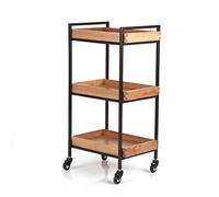 Chariot à thé à 3 étages avec plateau en bois - Chariot de service moderne à roulettes pour hôtel et restaurant