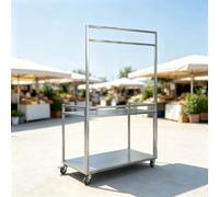 Chariot Alimentaire Métallique à Deux Niveaux avec Auvent et Roulettes | Comptoir commercial mobile pour marchés extérieurs, food truck et événements festifs(190*120cm/74.8*47.2in)