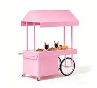 Chariot Alimentaire Mobile avec Auvent et Rangement, Stand de Concession Portable pour Événements Extérieurs, Chariot Style Remorque de Restauration Résistant aux Intempéries(Pink,140cm/55in)
