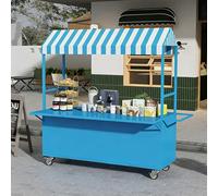 Chariot Alimentaire Mobile Commercial, Chariots De Restauration Portables À roulettes, Stands de Vente Ambulants en Extérieur pour Hot-Dogs et Glaces(Blue,140cm/55.1in)