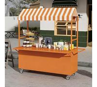 Chariot Alimentaire Mobile Commercial, Chariots De Restauration Portables À roulettes, Stands de Vente Ambulants en Extérieur pour Hot-Dogs et Glaces(Orange,120cm/47.2in)