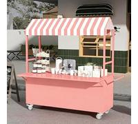 Chariot Alimentaire Mobile Commercial, Chariots De Restauration Portables À roulettes, Stands de Vente Ambulants en Extérieur pour Hot-Dogs et Glaces(Pink,140cm/55.1in)