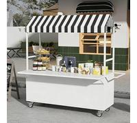 Chariot Alimentaire Mobile Commercial, Chariots De Restauration Portables À roulettes, Stands de Vente Ambulants en Extérieur pour Hot-Dogs et Glaces(White,120cm/47.2in)