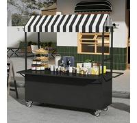 Chariot Alimentaire Mobile Commercial, Chariots De Restauration Portables À roulettes, Stands de Vente Ambulants en Extérieur pour Hot-Dogs et Glaces(Black,140cm/55.1in)