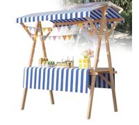 Chariot alimentaire pliable en bois - Stand de vente portable et léger avec auvent pour marchés de producteurs et salons d'artisanat, présentoir facile à installer, utilisation extérieure, s