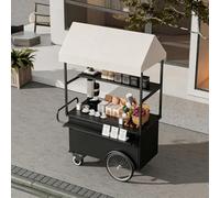 Chariot alimentaire portable avec auvent, cadre en fer renforcé | Stand mobile à roulettes pour marchés paysans, vente ambulante et restauration de rue(A,140cm/55.1in)