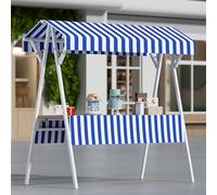 Chariot alimentaire portable avec auvent rayé, stand de vente mobile, présentoir de marché en métal, idéal pour les jouets, l'artisanat, les fleurs - Chariot de rue bleu de 150 cm avec roues