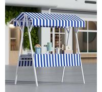 Chariot Alimentaire Prèsentoir Mobile Avec Auvent Rayé Et Roues, Stand De Vente Ambulante, Chariot De Marché Avec Auvent, Pour Les Événements(Blue,150cm/59in)