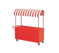 Chariot ambulant à roulettes avec auvent rayé, présentoir alimentaire créatif en fer avec espace de rangement, stand mobile pour étal de marché