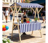 Chariot Ambulant Pliable en Bois avec Auvent, Stand de Marché Ambulant pour Fleurs, Desserts et Événements, Charge Maximale 250 Kg(Blue,150cm/59in)