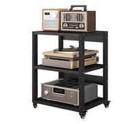 Chariot audio vidéo mobile sur roulettes à 3 niveaux robuste pour home cinéma - Tour stéréo noire moderne de 69,5 cm de haut - Solution de rangement polyvalente pour appareils multimédias