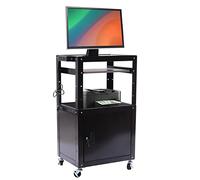 Chariot AV réglable en acier carbone de 61 x 45,7 cm avec armoire verrouillable, plateau coulissant et cordon d'alimentation - Chariot utilitaire idéal pour les bureaux, les salles de classe, les