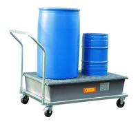 Chariot avec bac de rétention PFV 220/2 avec caillebotis pour 2 fûts de 220 litres - CEMO - 7834F