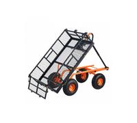 Chariot benne basculante charge 399 kg, jardin métal robuste, poignée convertible 2 en 1